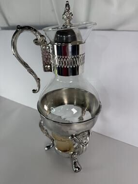 VTG Raimond Silver Plated Coffee/tea Glass Carafe On Footed Stand w/ Orig Candle